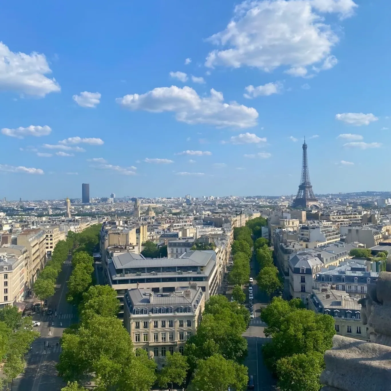 Uitzicht over Parijs vanaf de Arc de Triomphe met de twaalf lanen en de Eiffeltoren