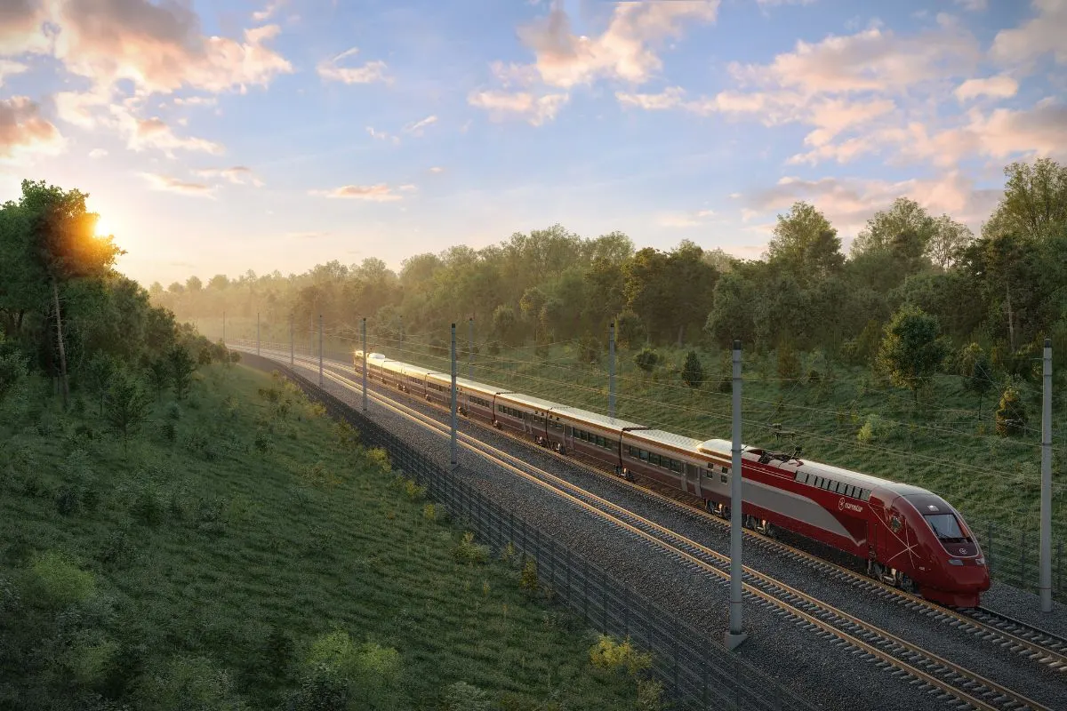 Eurostar trein staat buiten langs het perron