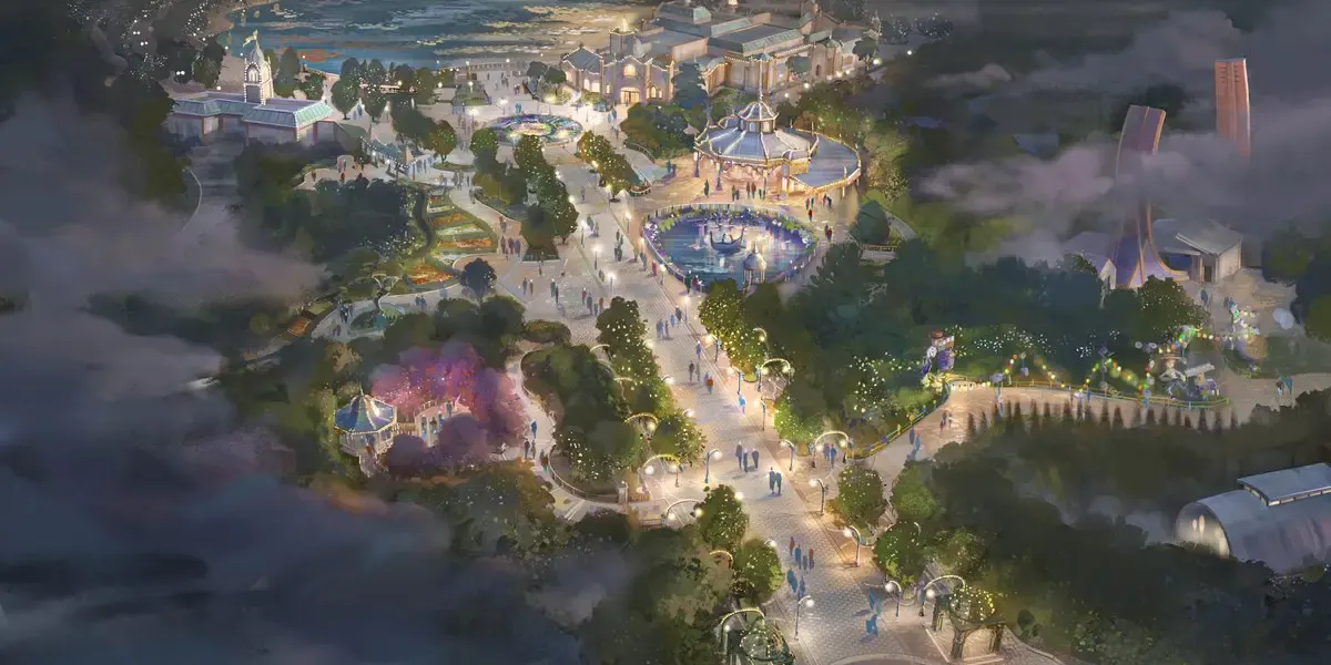 Avondshow Disney Cascade of Lights op Adventure Bay in Disney Adventure World