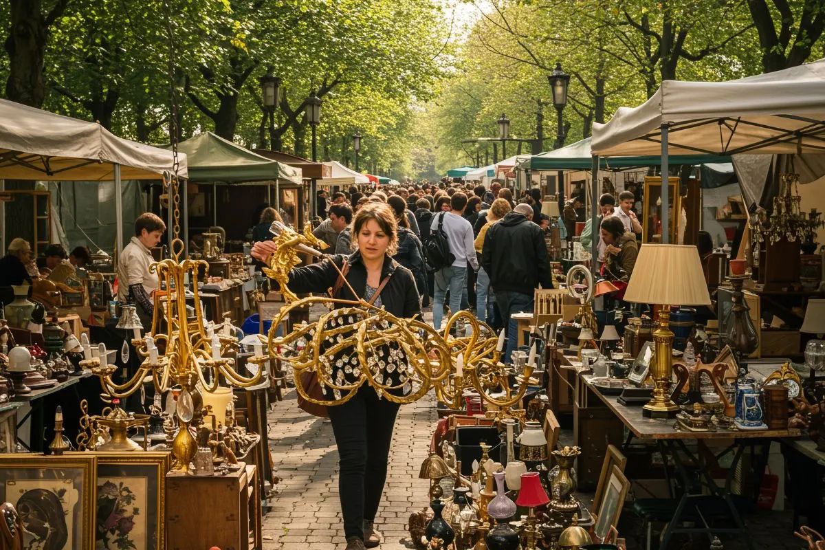 Kraampjes met antiek en curiosa op de Marche aux Puces in Saint-Ouen
